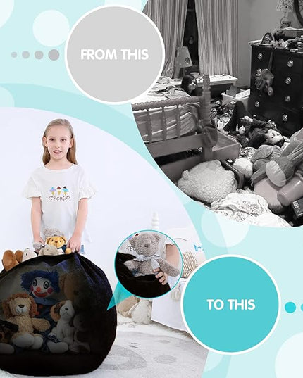 Bean Bag Chair Cover (No Filler) Stuffed Animal Storage for Kids .Soft Premium Corduroy Stuffable Beanbag for Organizing Children Plush Toys or Memory Foam Small 100L (Black) - LeafyLoom