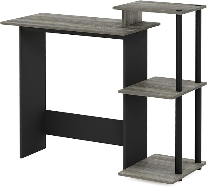 Furinno Efficient Home Laptop Notebook Computer Desk with Square Shelves, French Oak Grey/Black - LeafyLoom