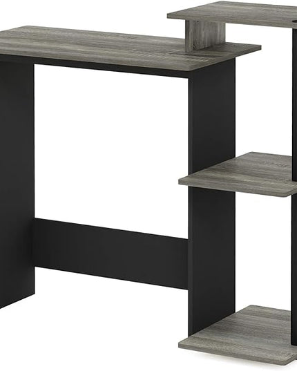 Furinno Efficient Home Laptop Notebook Computer Desk with Square Shelves, French Oak Grey/Black - LeafyLoom