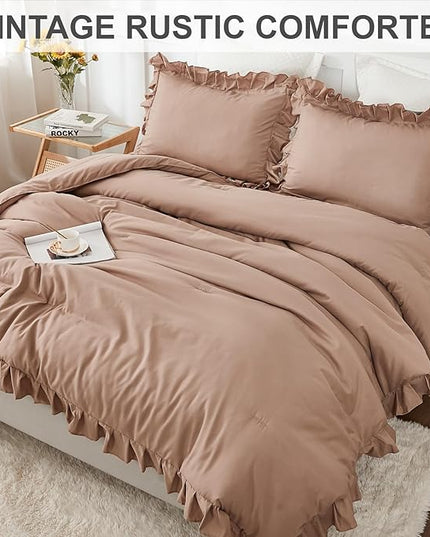 Andency Taupe Full Size Comforter Set, 3 Pieces Boys Men Solid Bedding Comforters & Sets, All Season Farmhouse Fluffy Bed Set Bedspread Blanket Quilts Gifts - LeafyLoom