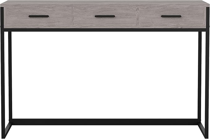 Martha Stewart Ollie Home Office Desk with 3 Drawers in Gray Wood Grain with Oil Rubbed Bronze Hardware - LeafyLoom