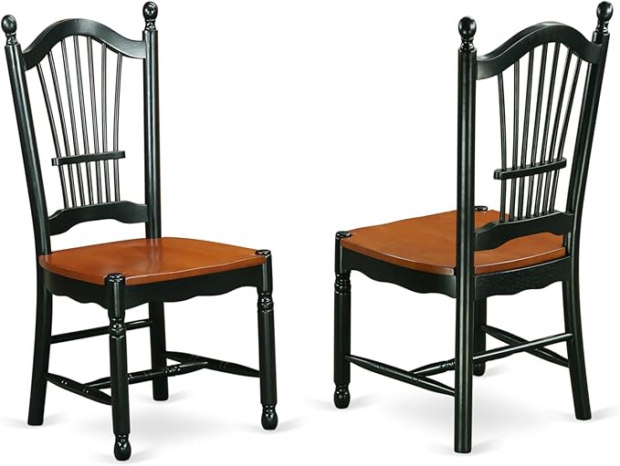 East West Furniture DOC-BCH-W Dover Dining Chairs - Slat Back Wood Seat Kitchen Chairs, Set of 2, Black & Cherry - LeafyLoom