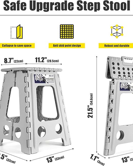 Delxo Folding Step Stool 17.5 Inch,Heavy Duty Step Stools for Adults,Non Slip Folding Stool with Handle,Premium Portable Foldable Step Stool for Kitchen Bathroom Bedroom Up to 400LBS,(Grey,1PC) - LeafyLoom