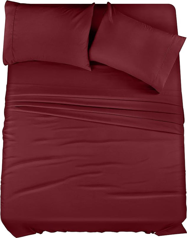 Utopia Bedding Full Bed Sheets Set - 4 Piece Bedding - Brushed Microfiber - Shrinkage and Fade Resistant - Easy Care (Full, Red Burgundy) - LeafyLoom