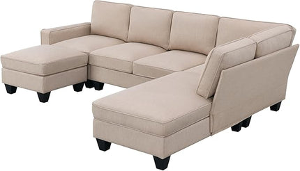 104" L-shaped Sectional Sofa, 7 Seater Couch Set with Chaise Lounge and Convertible Ottoman, Comfy Sectional Sofa for Living Room, Apartment, Office - LeafyLoom