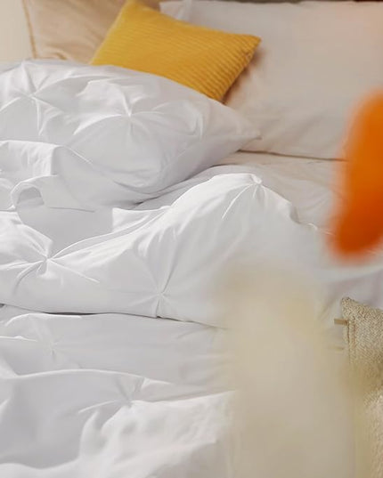 Bedsure Twin XL Comforter Set - Extra Long 5 Pieces Dorm Bedding Sets, Pinch Pleat White Bed in a Bag with Comforter, Sheets, Pillowcase & Sham - LeafyLoom