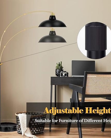 Arc Floor Lamp for Living Room, Marble Base Standing Lamp - Black Gold Floor Lamps with 360° Rotatable Arm, Industrial Tall Lamp Metal Material, Reading Lamp for Bedroom Couch Sofa Desk - LeafyLoom
