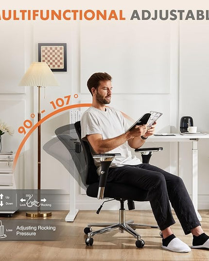 Sweetcrispy Big and Tall Office Desk Chair with Lumbar Support, 500lbs Heavy Duty Mesh Ergonomic Computer Chair with Arm and Wide Comfy Seat, Wheels for Adult - LeafyLoom