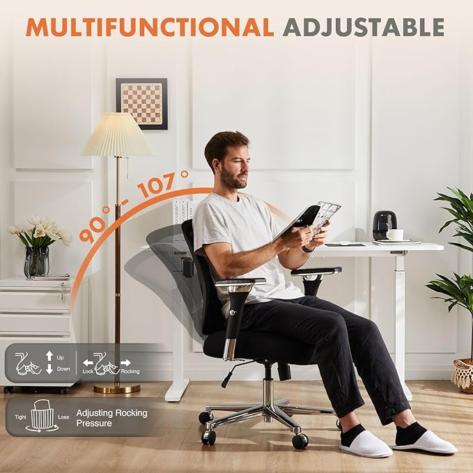 Sweetcrispy Big and Tall Office Desk Chair with Lumbar Support, 500lbs Heavy Duty Mesh Ergonomic Computer Chair with Arm and Wide Comfy Seat, Wheels for Adult - LeafyLoom