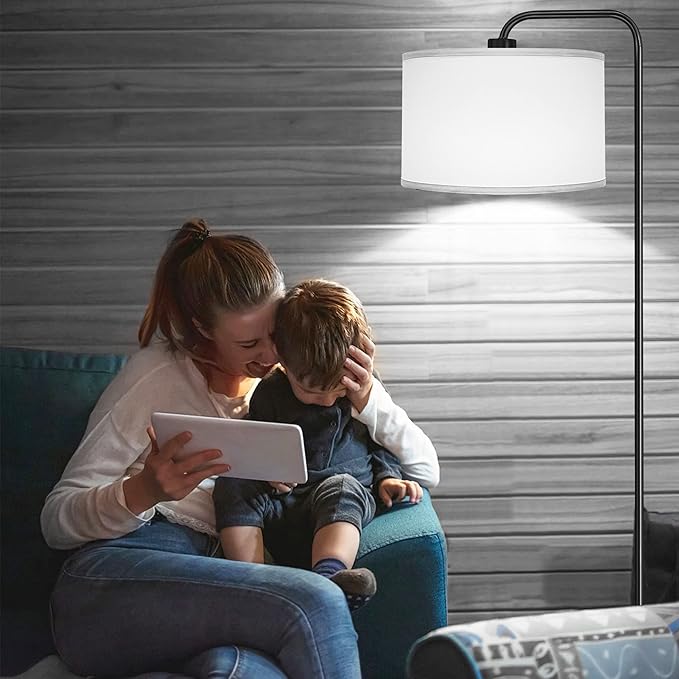 [Upgraded] LED Floor Lamp for Living Room, 3 Color Temperature Floor Lamp with Foot Switch Modern Standing Lamp Tall Pole Floor Reading Lamp for Bedroom, Study Room, Office, 9W Bulb Included, Black - LeafyLoom