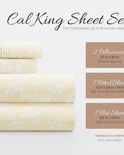 Linen Market 4 Piece California King Bedding Sheet Set (Ivory Wheatfield) - Sleep Better Than Ever with These Ultra-Soft & Cooling Bed Sheets for Your Cal King Size Bed - Deep Pocket Fits 16" Mattress - LeafyLoom