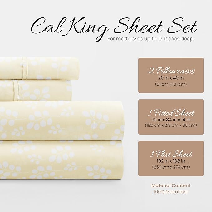 Linen Market 4 Piece California King Bedding Sheet Set (Ivory Wheatfield) - Sleep Better Than Ever with These Ultra-Soft & Cooling Bed Sheets for Your Cal King Size Bed - Deep Pocket Fits 16" Mattress - LeafyLoom
