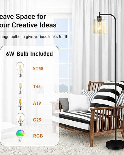 BoostArea Modern Floor Lamp with Seeded Glass Shade, 65 Inches Tall, Energy Efficient, LED Bulb Included, Easy Assembly and Use - LeafyLoom