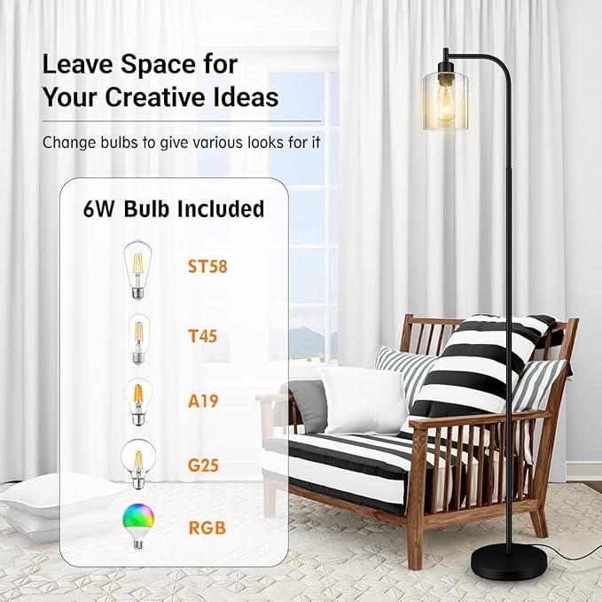 BoostArea Modern Floor Lamp with Seeded Glass Shade, 65 Inches Tall, Energy Efficient, LED Bulb Included, Easy Assembly and Use - LeafyLoom