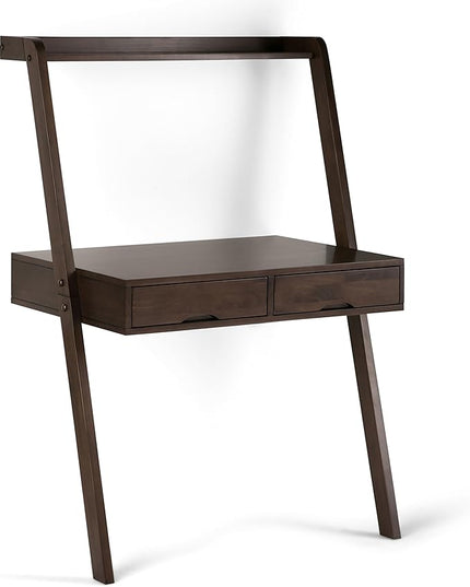 SIMPLIHOME Aleck SOLID WOOD 36 inch Wide Home Office Desk, Writing Table, Workstation, Study Table Furniture in Warm Walnut Brown with 2 Drawers - LeafyLoom