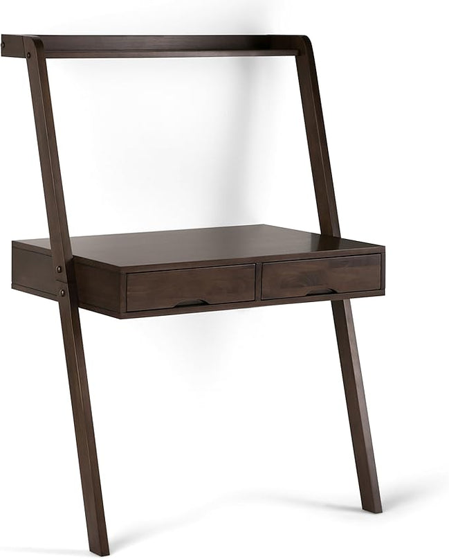 SIMPLIHOME Aleck SOLID WOOD 36 inch Wide Home Office Desk, Writing Table, Workstation, Study Table Furniture in Warm Walnut Brown with 2 Drawers - LeafyLoom