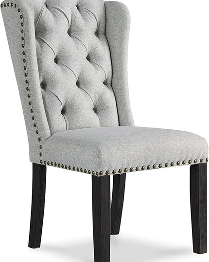Signature Design by Ashley Jeanette Traditional Tufted Upholstered Wingback Dining Chair, 2 Count, Light Gray - LeafyLoom