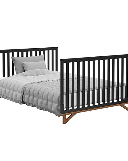 Storkcraft Santa Monica 5-in-1 Convertible Crib (Black with Vintage Driftwood) – GREENGUARD Gold Certified, Modern Design, Two-Tone Baby Crib, Converts to Toddler Bed, Daybed and Full-Size Bed - LeafyLoom