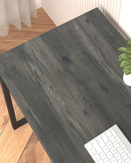 55 inch Computer Desk, Vintage Work Desk for Home Office, Rustic Wood and Metal Study Writing Table, Grey - LeafyLoom