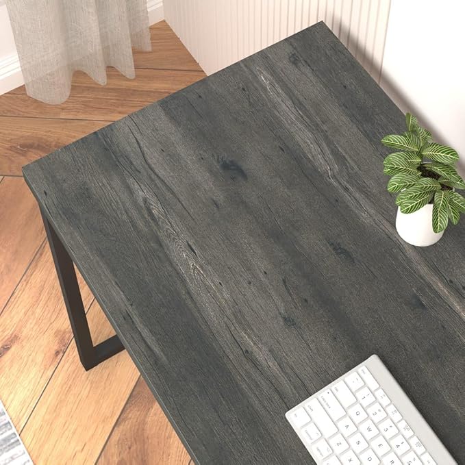 55 inch Computer Desk, Vintage Work Desk for Home Office, Rustic Wood and Metal Study Writing Table, Grey - LeafyLoom
