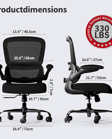 Office Chair - Ergonomic Desk Chair with Adjustable Lumbar Support, Mesh Computer Chair, Executive Chair for Home Office Comfortable Lumbar Support (Black) - LeafyLoom