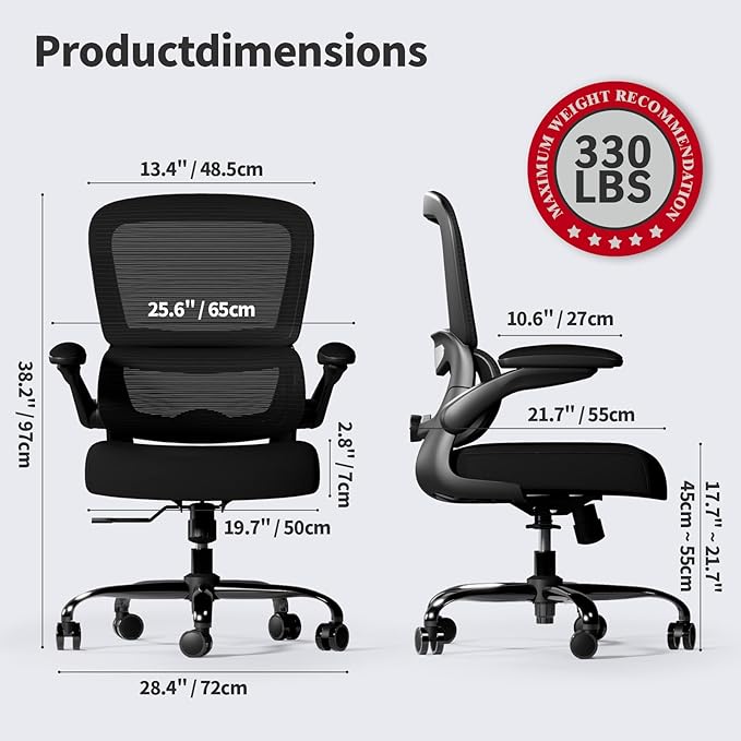 Office Chair - Ergonomic Desk Chair with Adjustable Lumbar Support, Mesh Computer Chair, Executive Chair for Home Office Comfortable Lumbar Support (Black) - LeafyLoom