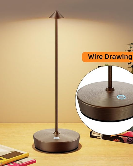 Cordless Rechargeable Table Lamp-6000mAh Outdoor Waterproof Battery Operated Table Light-LED Touch Dimmable Desk Lamps-Patio Dining Restaurant Home Living Room Brown - LeafyLoom