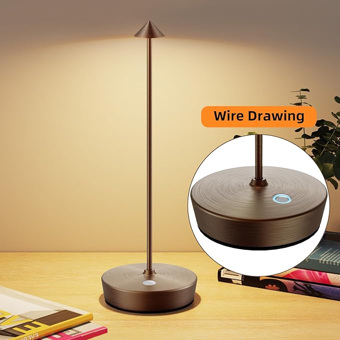 Cordless Rechargeable Table Lamp-6000mAh Outdoor Waterproof Battery Operated Table Light-LED Touch Dimmable Desk Lamps-Patio Dining Restaurant Home Living Room Brown - LeafyLoom