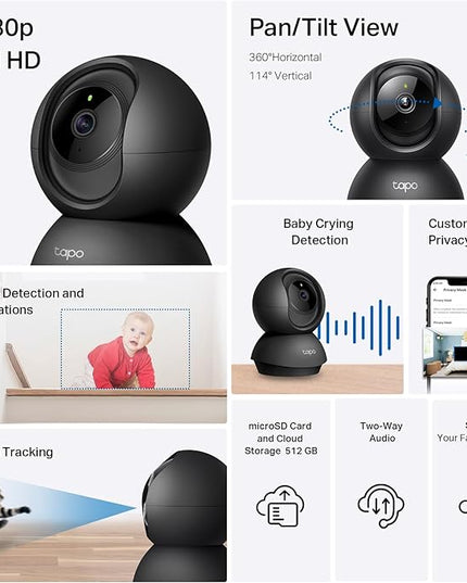 Tapo by TP-Link Pan/Tilt Security Camera for Baby Monitor, Pet Camera w/Motion Detection, 1080P, 2-Way Audio, Night Vision, Cloud & SD Card Storage, Works with Alexa & Google Home, Black (Tapo C201) Tapo