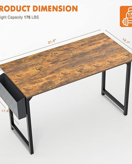 Small Computer Desk 31 Inch Small Office Desk Writing Desks Home Office Desks Small Space Desk Study Table Modern Simple Style Work Table with Storage Bag Headphone Hook Metal Frame for Home, Bedroom - LeafyLoom