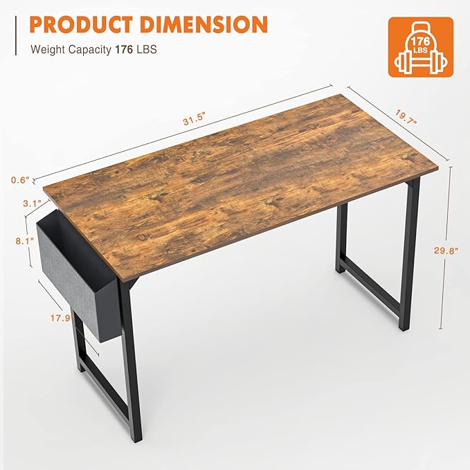 Small Computer Desk 31 Inch Small Office Desk Writing Desks Home Office Desks Small Space Desk Study Table Modern Simple Style Work Table with Storage Bag Headphone Hook Metal Frame for Home, Bedroom - LeafyLoom
