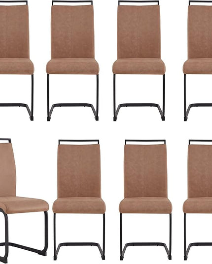 Dining Chairs Set, Kitchen Modern Metal Chairs with Faux Leather Padded Seat High Back and Sturdy Chrome Legs, Chairs for Dining Room (Brown, Set of 8) - LeafyLoom