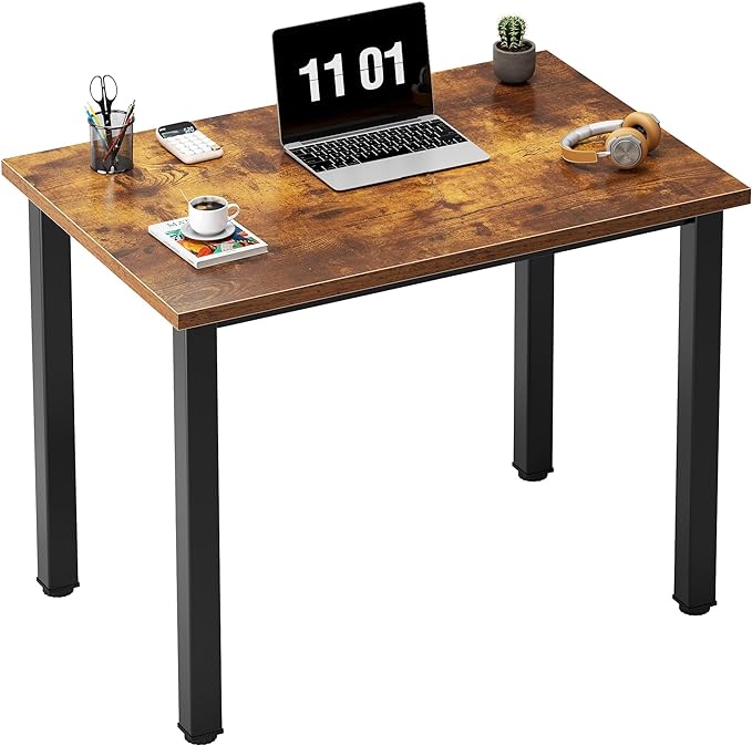 Need Small Desk, 31.5 inch Sturdy Writing Desk for Small Spaces, Small Computer Desk Teens Desk Study Table Laptop Desk Home Ofice Desk, Black Metal Frame, Rustic Brown - LeafyLoom
