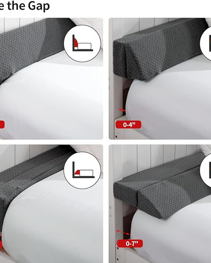 Pillow Wedge for Headboard Gap,Bed Gap Filler Full Size,Foldable Bed Wedge Pillow for Headboard,Grey Bed Wedge Gap Filler,Foam Mattress Gap Filler,54"x6"x6" - LeafyLoom