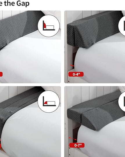 Pillow Wedge for Headboard Gap,Bed Gap Filler Twin Size,Foldable Bed Wedge Pillow for Headboard,Grey Bed Wedge Gap Filler,Foam Mattress Gap Filler,39"x6"x6" - LeafyLoom