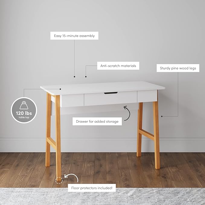 Nathan James Jacklyn Modern Home Office Writing Desk, White/Brown - LeafyLoom
