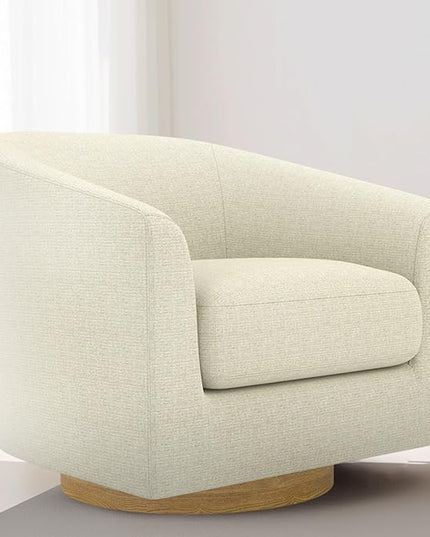 MUUEGM Accent Chair with Arms, 360 Degree Swivel Accent Chair with Wood Base, Modern Barrel Chair for Living Room, Bedroom, Waiting Room, Fully Assembled,Performance Fabric in Gesso White - LeafyLoom