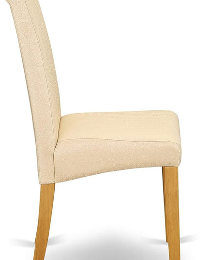 East West Furniture ANBA5-OAK-02 5 Piece Set for 4 Includes a Round Kitchen Table with Pedestal and 4 Light Beige Linen Fabric Parson Dining Chairs, 36x36 Inch - LeafyLoom