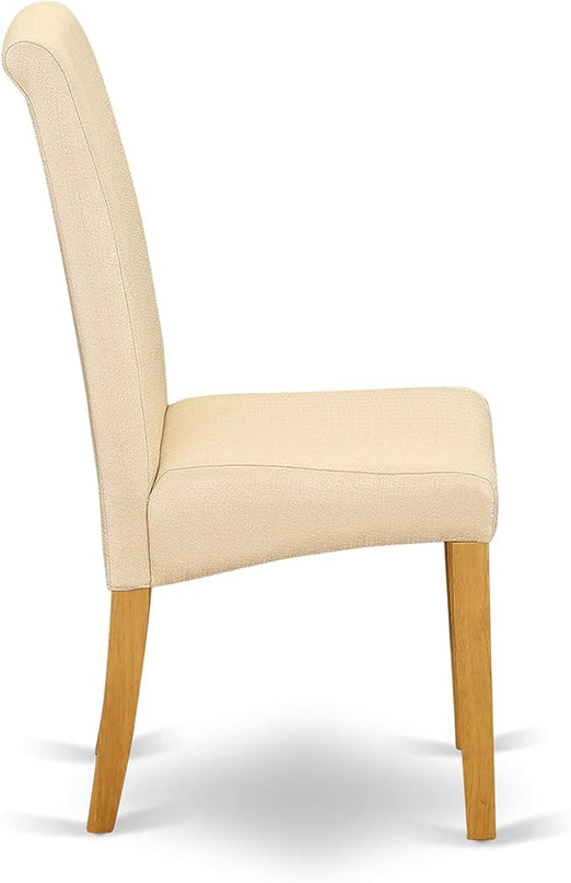 East West Furniture ANBA5-OAK-02 5 Piece Set for 4 Includes a Round Kitchen Table with Pedestal and 4 Light Beige Linen Fabric Parson Dining Chairs, 36x36 Inch - LeafyLoom