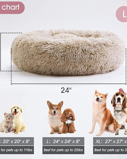 Calming Dog Bed & Cat Bed, Anti-Anxiety Donut Cuddler Warming Cozy Soft Round Bed, Fluffy Faux Fur Plush Cushion bed for Small Medium Dogs and Cats (20"/24"/27"/30") WESTERNHOME