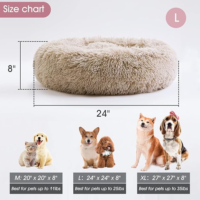 Calming Dog Bed & Cat Bed, Anti-Anxiety Donut Cuddler Warming Cozy Soft Round Bed, Fluffy Faux Fur Plush Cushion bed for Small Medium Dogs and Cats (20"/24"/27"/30") WESTERNHOME