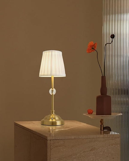 LED Cordless Table Lamps Rechargeable 5000mAh Battery Operated Powered Lighting Small Table lamp,Portable Fabric Shade Bronze Table Lamps,Touch Lamp Dimmable for Bedroom/Bedside/Living Room - LeafyLoom