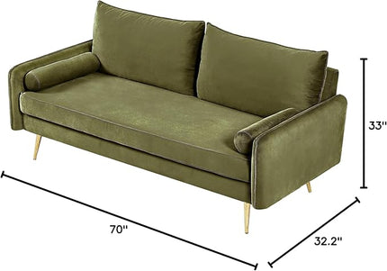 Kent Modern Sofa, European Style Velvet Living Room Furniture with Tapered Legs, Vintage Flair, and Sleek Design, Olive Green - LeafyLoom