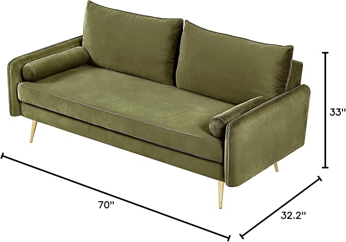 Kent Modern Sofa, European Style Velvet Living Room Furniture with Tapered Legs, Vintage Flair, and Sleek Design, Olive Green - LeafyLoom