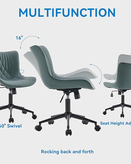 YOUNIKE Office Chair Armless Desk Chair with Wheels, Home Office Computer Task Chair, Modern Faux Leather Upholstered Vanity Chair, Adjustable Swivel Rolling Office Chairs, Greyishgreen - LeafyLoom