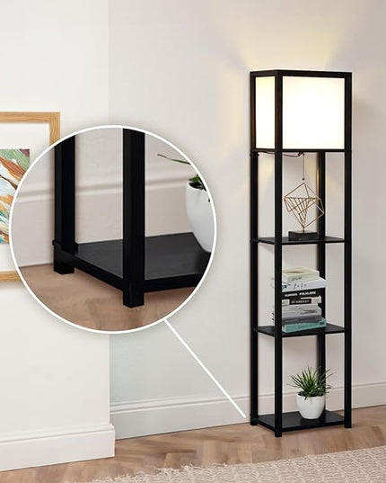 Floor Lamp with Shelves, 4-Tier Modern Shelf Floor Lamp, Corner Display Floor Lamp, Shelf Lamp with LED Bulb for Living Room, Bedroom and Office - Black - LeafyLoom