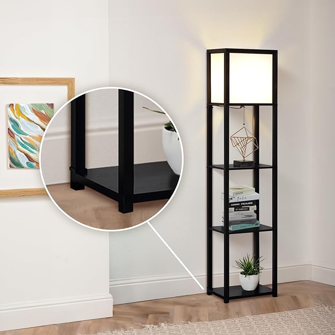 Floor Lamp with Shelves, 4-Tier Modern Shelf Floor Lamp, Corner Display Floor Lamp, Shelf Lamp with LED Bulb for Living Room, Bedroom and Office - Black - LeafyLoom