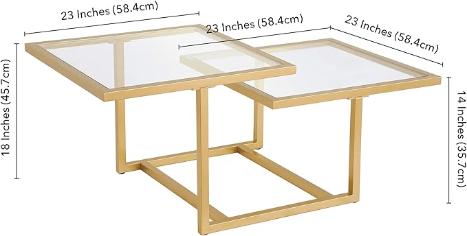 Henn&Hart 43" Wide Square Coffee Table in Brass, Modern coffee tables for living room, studio apartment essentials - LeafyLoom