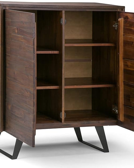 SIMPLIHOME Lowry SOLID ACACIA WOOD and Metal 39 Inch Wide Modern Industrial Medium Storage Cabinet in Distressed Charcoal Brown, For the Living Room, Entryway and Family Room - LeafyLoom