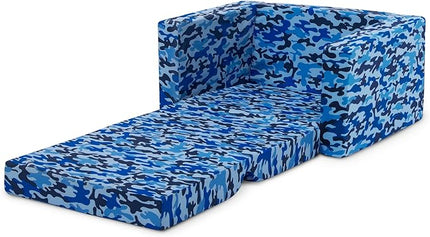 Delta Children Cozee Blue Camo Convertible Foam Chair to Lounger for Kids - LeafyLoom